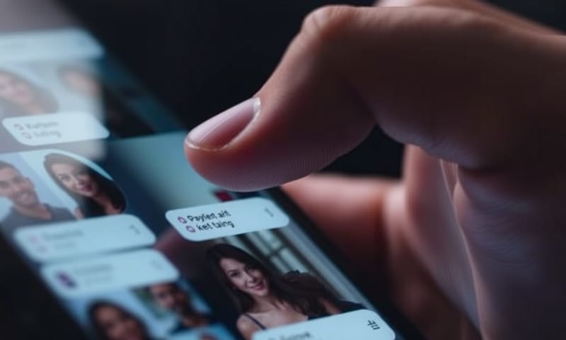 デーティングアプリの画面をスワイプする指