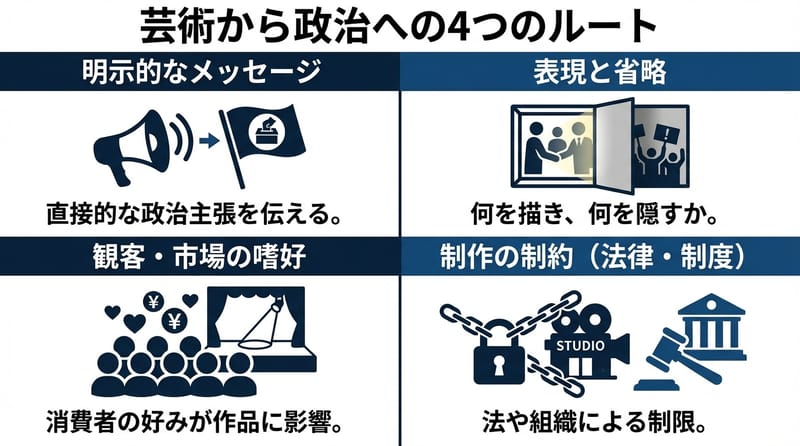 概念総覧：作品が政治に触れるルート（Type 2 / Infocard）