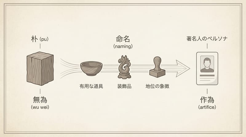 核心機制：pu（uncarved block）→ naming → 商品化